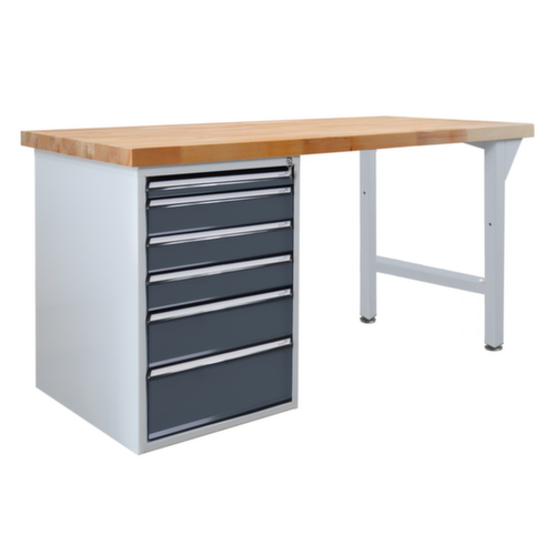 Werkbank met blad van massief beuken, 6 lades, RAL7035 lichtgrijs/RAL7016 antracietgrijs