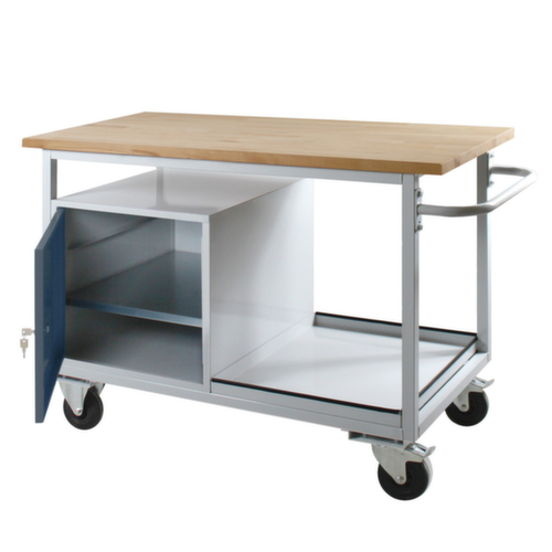 Verrijdbare werkbank, 1 kast, 1 legbord, RAL7035 lichtgrijs/RAL7016 antracietgrijs