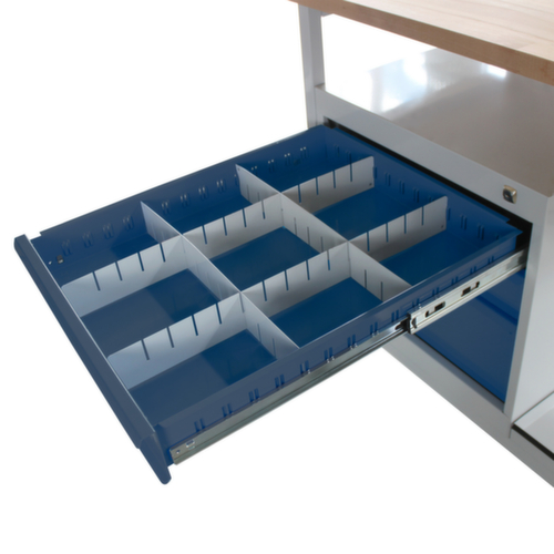 Verrijdbare werkbank, 3 laden, 1 legbord, RAL7035 lichtgrijs/RAL7016 antracietgrijs