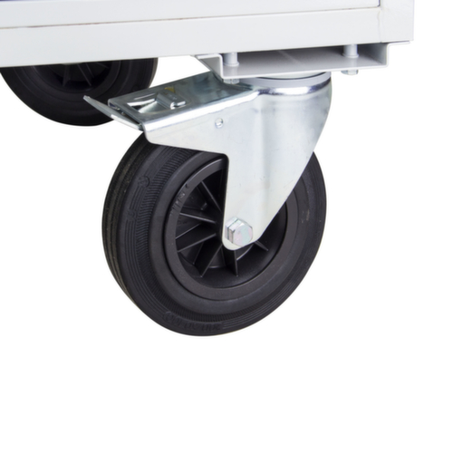 Verrijdbare werkbank, 1 kast, 2 legborden, RAL7035 lichtgrijs/RAL7016 antracietgrijs