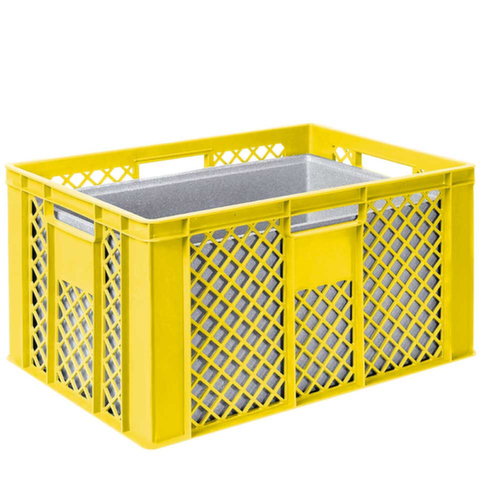 Euronorm-stapelbak met isoleerbox, geel, inhoud 63 l, oplegdeksel voor isoleerbox
