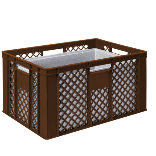 Euronorm-stapelbak met isoleerbox, bruin, inhoud 63 l, oplegdeksel voor isoleerbox