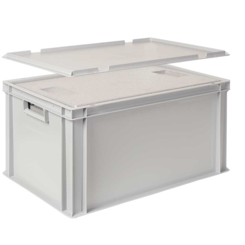 Euronorm-stapelbak met isoleerbox, grijs, inhoud 65 l, oplegdeksel voor isoleerbox