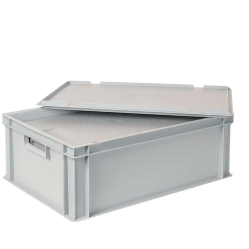 Euronorm-stapelbak met isoleerbox, grijs, inhoud 44,5 l, oplegdeksel voor isoleerbox