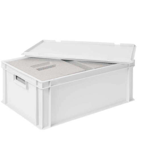 Euronorm-stapelbak met 2 isoleerboxen, wit, inhoud 44,5 l, oplegdeksel voor isoleerbox
