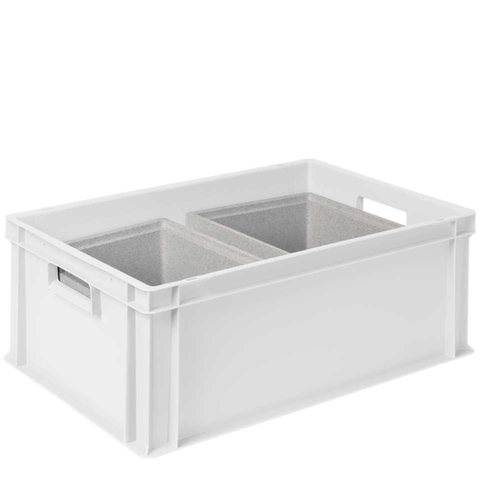 Euronorm-stapelbak met 2 isoleerboxen, wit, inhoud 44,5 l, oplegdeksel voor isoleerbox
