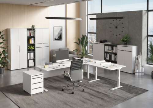 Hoekig koppelelement voor bureau GW-MAILAND 7906 met steunvoet, breedte x diepte 800 x 800 mm, plaat wit