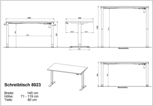 Elektrisch in hoogte verstelbaar bureau GW-PROFI 3.0 8023