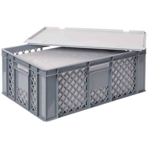 Euronorm-stapelbak met isoleerbox, grijs, inhoud 43 l, oplegdeksel voor isoleerbox