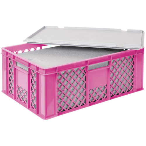 Euronorm-stapelbak met isoleerbox, violet, inhoud 43 l, oplegdeksel voor isoleerbox