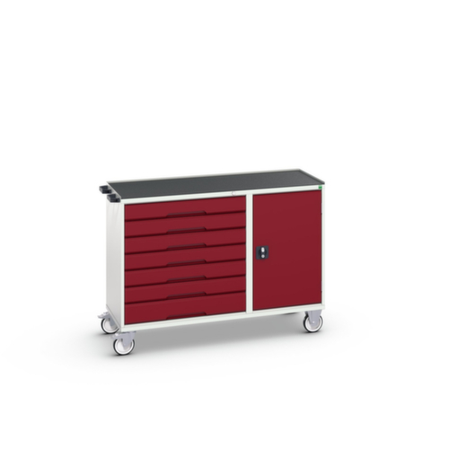 bott verrijdbare montagetafel verso, 7 laden, 1 kast, RAL7035 lichtgrijs/RAL3004 purperrood