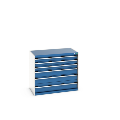 bott Ladekast cubio oppervlak 1050 x 650 mm, 6 lade(n), RAL7035 lichtgrijs/RAL5010 gentiaanblauw