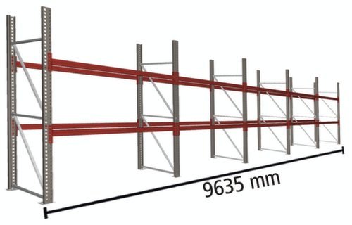 META Palletstelling MULTIPAL voor 30 pallets, 9635 mm breed, 3 opslagniveaus