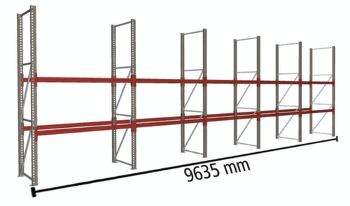 META Palletstelling MULTIPAL voor 30 pallets, 9635 mm breed, 3 opslagniveaus