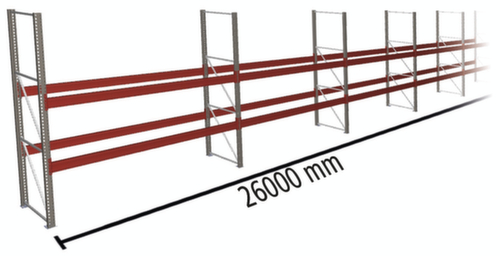 META Palletstelling MULTIPAL voor 84 pallets, 26000 mm breed, 3 opslagniveaus