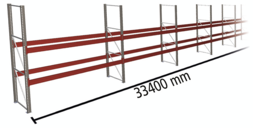 META Palletstelling MULTIPAL voor 108 pallets, 33400 mm breed, 3 opslagniveaus