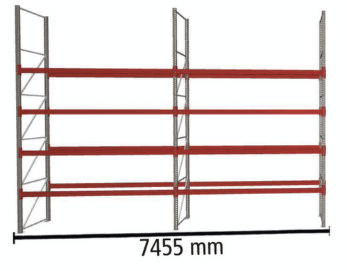 META Palletstelling MULTIPAL voor 40 pallets, 7455 mm breed, 5 opslagniveaus