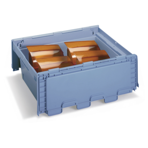 Blauwe nestbare stapelbak met scharnierend deksel 76 liter