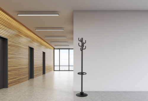 MAUL Staande kapstok MAULpolaris met parapluhouder, met 8 haken, RAL9004 signaalzwart