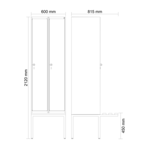 C+P locker Evolo PLUS met zwevende bank, vakbreedte 300 mm