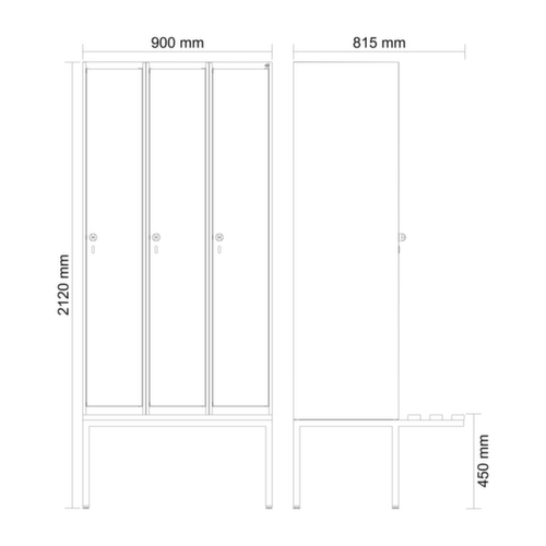 C+P locker Evolo PLUS met zwevende bank, vakbreedte 300 mm