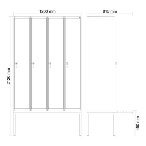 C+P locker Evolo PLUS met zwevende bank, vakbreedte 300 mm