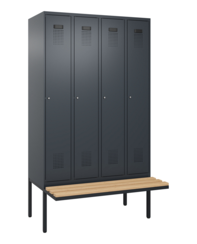 C+P locker voor scheiding van kleding Evolo PLUS met bank, vakbreedte 300 mm