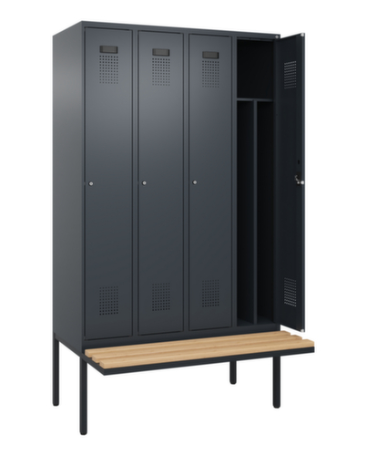 C+P locker voor scheiding van kleding Evolo PLUS met bank, vakbreedte 300 mm