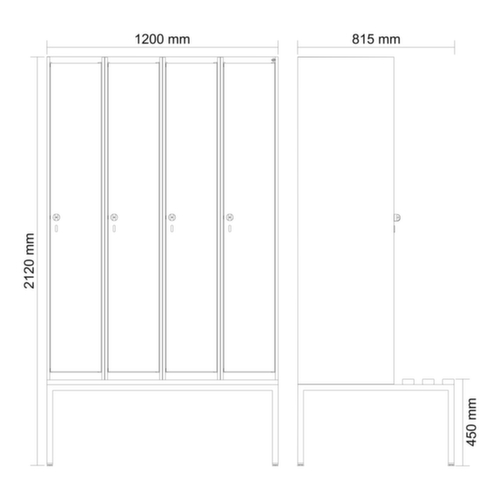 C+P locker Evolo PLUS met bank, vakbreedte 300 mm