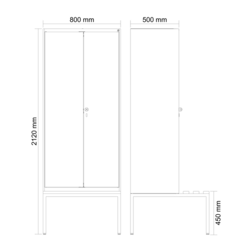 C+P locker voor scheiding van kleding Evolo PLUS met dubbele vakken en bank, vakbreedte 400 mm