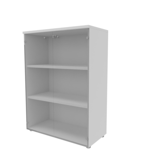 Quadrifoglio Kantoorkast met glazen deuren Practika met deuren zonder frame, 3 ordnerhoogten, romp wit