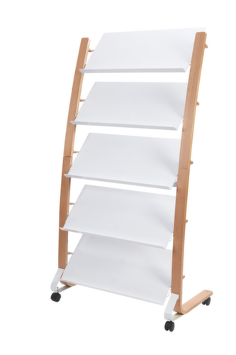 Mobiel folderrek DD5PMW, 5 planken, onderstel natuur