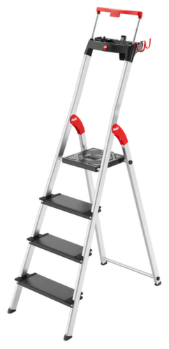 Hailo Enkelzijdige trapladder TopLine L100 met uittrekbare veiligheidsbeugel, 4 extra diepe geribbelde treden