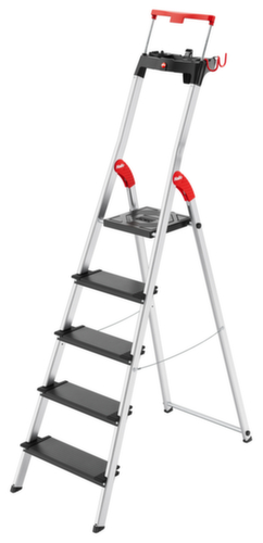 Hailo Enkelzijdige trapladder TopLine L100 met uittrekbare veiligheidsbeugel, 5 extra diepe geribbelde treden
