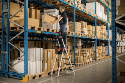 Hailo Enkelzijdige trapladder TopLine L100 met uittrekbare veiligheidsbeugel, 5 extra diepe geribbelde treden