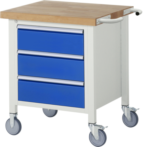 RAU Verrijdbare werkbank Serie 8000, 3 laden, 1 duwbeugel, RAL7035 lichtgrijs/RAL5010 gentiaanblauw