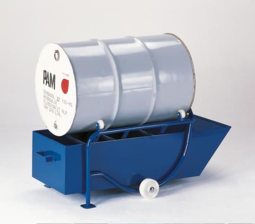 Rollcart Trommelstortbak met oliecarter 208 l en steun met rollen, voor 1 x 200 liter vat