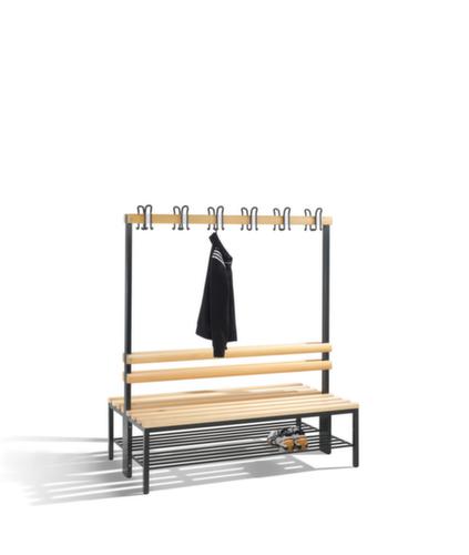 C+P Kleedkamerbank zwartgrijs met haken en houten strips