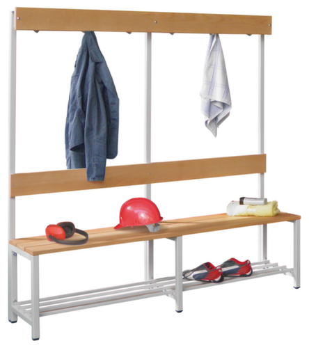 PAVOY Kleedkamerbank Basis lichtgrijs met haken en houten strips