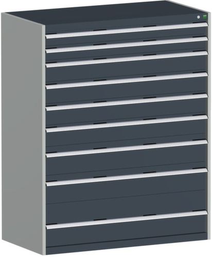 bott Ladekast cubio oppervlak 1300 x 650 mm, 9 lade(n), RAL7035 lichtgrijs/RAL7016 antracietgrijs