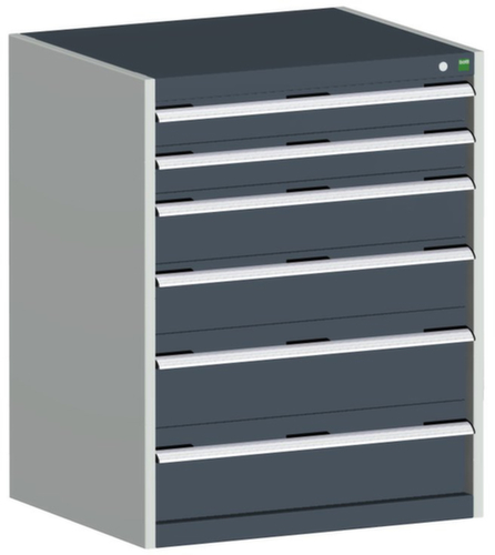 bott Ladekast cubio oppervlak 800 x 750 mm, 6 lade(n), RAL7035 lichtgrijs/RAL7016 antracietgrijs