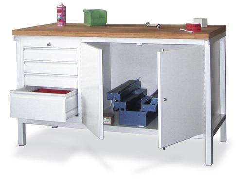 PAVOY Werkbank met frame in lichtgrijs en beuken-multiplexblad