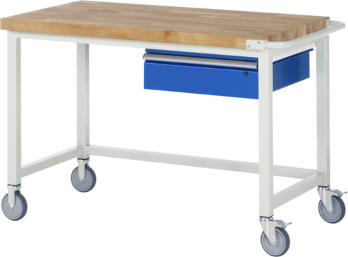RAU Verrijdbare werkbank Serie 8000, 1 lade, 1 duwbeugel, RAL7035 lichtgrijs/RAL5010 gentiaanblauw