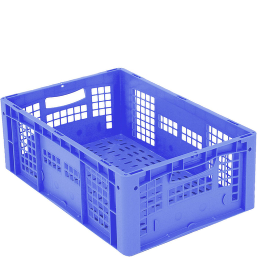 BITO Euronorm-stapelbak met dubbele geribbelde bodem + wanden + geperforeerde bodem, blauw, inhoud 41 l