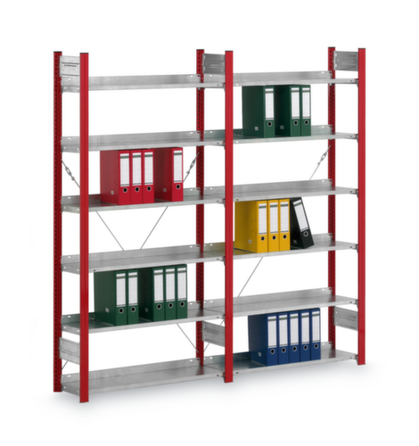 hofe Inhaakstelling voor dossiers, 5 vloer, RAL 3000 vuurrood / RAL 9006 blank aluminiumkleurig