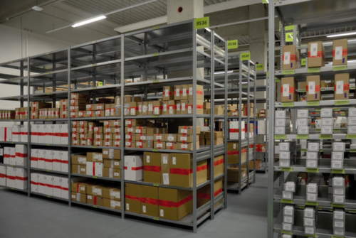 hofe Traversestelling in standaard uitvoering, hoogte x breedte x diepte 2500 x 1010 x 435 mm, 6 legborden