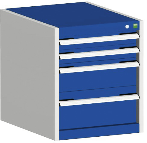 bott Ladekast cubio oppervlak 525 x 525 mm, 4 lade(n), RAL7035 lichtgrijs/RAL5010 gentiaanblauw