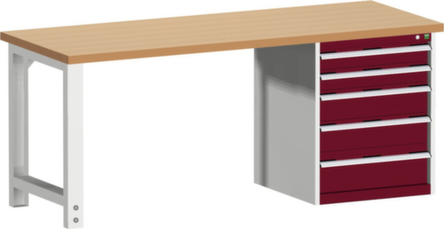 bott Stationaire systeemwerkbank cubio, 5 laden, RAL7035 lichtgrijs/RAL3004 purperrood