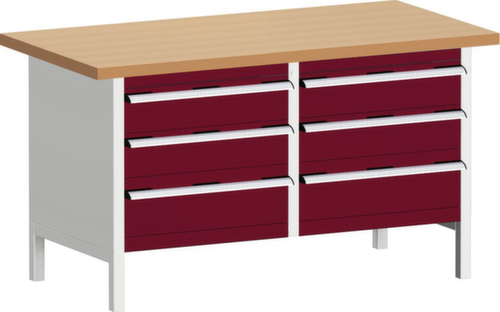 bott Werkbank met opbergruimte cubio, 6 lades, RAL7035 lichtgrijs/RAL3004 purperrood