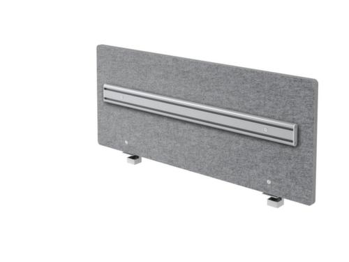 Geluiddempende tafelscheidingswand met organisatierail, hoogte x breedte 500 x 1200 mm, wand grijs gemêleerd